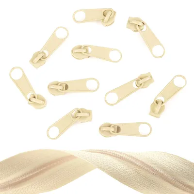 10 Reißverschluss Zipper für Endlosreißverschluss, 5mm, hellbeige