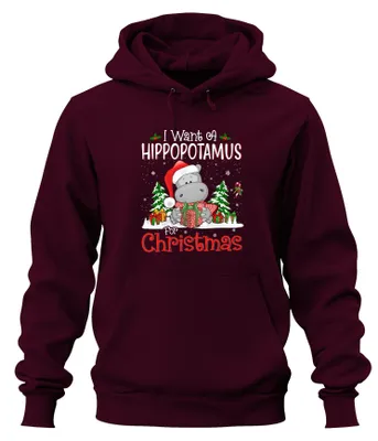 Zdjęcie produktu dla I Want A Hippopotamus For Christmas Lustig Nilpferd Santa Uni  Hoodie Kapuzenpullover, Burgundy, S