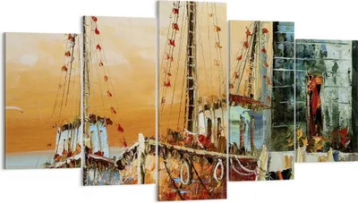Produktbild von Bild auf Leinwand - Leinwandbild - 5 Teile - Kutter Hafen Öl - 160x85cm - Wand Bild - Wanddeko - Wandbilder - Leinwanddruck - Bilder - Wanddekoration - Leinwand bilder - Wandbild - EA160x85-4216