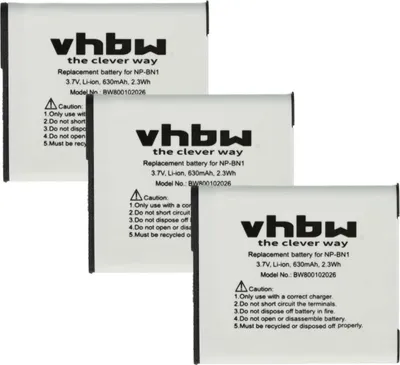 Produktbild von vhbw 3x Akku Ersatz für Sony NP-BN1 für Kamera (600 mAh, 3,6 V, Li-Ion)