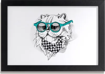 Produktbild von Bild 30x20 MDF-Rahmen, Wandkunst Katze mit Brille