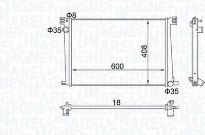 Produktbild von MAGNETI MARELLI 350213168600 Kühler Wasserkühler Motorkühler für MINI Schrägheck (R56) Schrägheck (F56) Clubman (R55) Countryman (R60) Cabrio (R57)