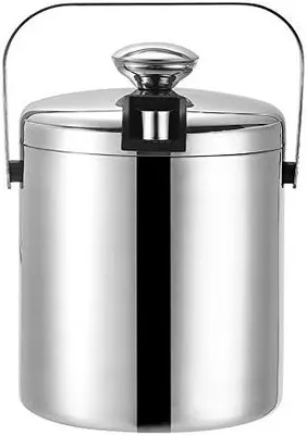 Produktbild von Edelstahl Eisbehälter mit Deckel inkl. Zange und Sieb Hergestellt aus lebensmittelechtem Edelstahl 304, Doppelt isolierter Eiswürfelbehälter mit Tragegriff für optimal gekühlte Eiswürfel(1.3L)