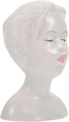 Produktbild von Dekorative Vase - Keramik-Töpfchen - Blumenteile machen - Menschliches Gesicht Design - 14 cm Länge - Weiß