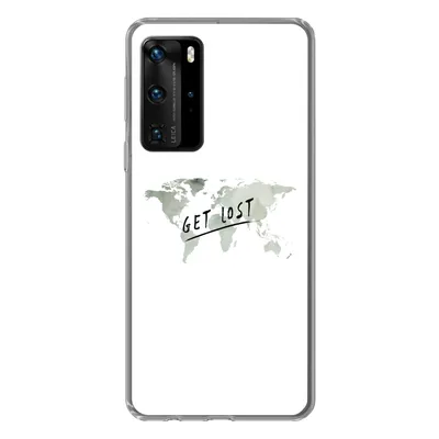 Produktbild von MuchoWow® Handyhülle Schutzhülle Hülle für Huawei P40 Pro Weltkarte - Grau - Zitat Silikon Softcase Handy Hülle - Schutz