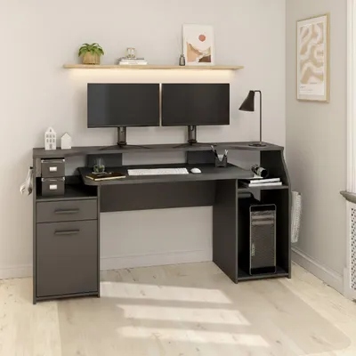 Immagine prodotto di Dmora Scrivania Zennithor 62.2x171x89.2h cm Grigio, Un'anta un Cassetto