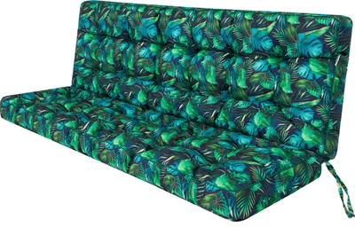 Obrázek produktu pro POLA polštář na zahradní houpačku 100×106×10 cm - voděodolný, chráněný proti UV záření, prošívaný, pohodlný, s vázáním - modré listy