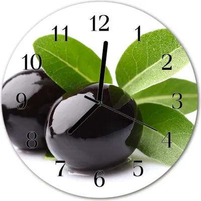 Produktbild von Glasuhr Wanduhr Küchenuhr Echt-Glas 30fi cm Oliven schwarz