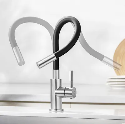 Produktbild von CECIPA Edelstahl Hochdruck Küchenarmatur mit Flexibler Auslauf Wasserhahn Küche schwarz , mit 2 Brause Spültischarmatur  Mischbatterie