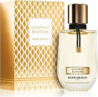 A Boucheron Serpent Bohéme Eau de Parfum bottle and its packaging are displayed against a white background.
