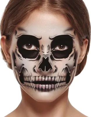 Immagine prodotto di Giorno dei Morti Maschera Halloween Tatuaggio Viso Colorato Teschio di Zucchero Fantasma Arte Messicana Festival Make Up Motivo Teschio Costume Carnevale Accessorio, Colore: Nero
