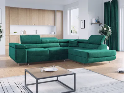 Produktbild von Ecksofa L-Form Couch mit Schlaffunktion und Verstellbare Kopfstützen - GUSTAW - Dunkelgrün - Rechts