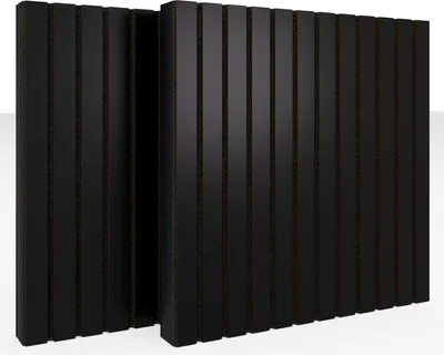 Zdjęcie produktu dla Zestaw 2 sztuk – panel akustyczny z lameli | 50 x 50 x 5 cm | Pochłanianie dźwięku – dyfuzja – odbicie – izolacja akustyczna | [SLATO | czarny]