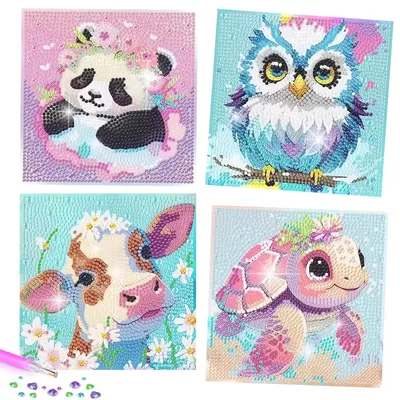 Productafbeelding van Diamantverfijnsels - Set van 4 voor kinderen - Creatieve knutselset voor diamantkunst