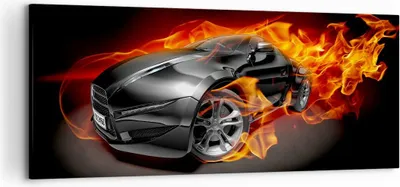 Produktbild von Bild auf Leinwand - Leinwandbild - Sportwagen Feuer Flammen Rauch - 120x50cm - Wand Bild - Wanddeko - Leinwanddruck - Bilder - Kunstdruck - Wanddekoration - Leinwand bilder - Wandkunst - AB120x50-2656
