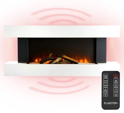 Obrázok produktu pre Klarstein Dekoratívny krb s LED plameňmi, elektrický krb s ohrievačom, 2000W elektrický krb, úsporný elektrický krb, nástenný krb s diaľkovým ovládaním a časovačom, elektrické krby s MDF krytom