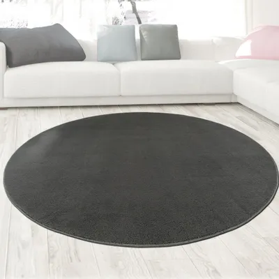 Produktbild von Moderner Teppich anthrazit samtig weich pflegeleicht für edles Wohnen Größe - 120 cm Rund