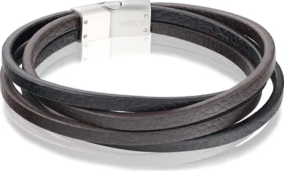 Produktbild von Karisma Männer Braunes und Schwarzes Lederarmband Edelstahl Ledersträngen Farbwahl Länge 21cm - Silber