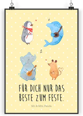 Produktbild von Mr. & Mrs. Panda Bild Big Band DIN A3 - Gelb Pastell - Geschenk, Triangel, Delfin, wanddeko, Gitarre, Hund, drucke, Maus, Wandbild, Kunstdruck, Plakat, Lustige Sprüche
