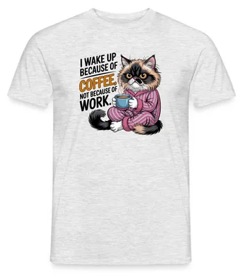 Produktbild von Spreadshirt Coffee Katze | Grumpy Katze Mit Tasse Männer T-Shirt, XXL, Grau meliert