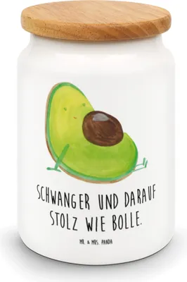 Produktbild von Mr. & Mrs. Panda behälter Avocado Schwangerschaft - Weiß - Geschenk, Keksdose, zuckerdose, Schwanger, Wunder, Kaffeedose, keramikdose, Dose, Veggie, Geburt