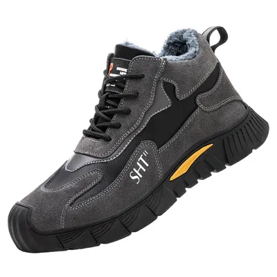 Produktbild von Sicherheitsschuhe Herren Plüsch Gefüttert Warm Arbeitsschuhe Stahlkappenschuhe Sneaker, Grau Größe 41