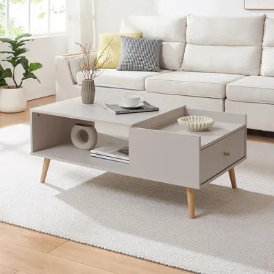 Produktbild von Couchtisch 'Hallevil' mit Schublade 106 x 59 x 44 cm Hellgrau