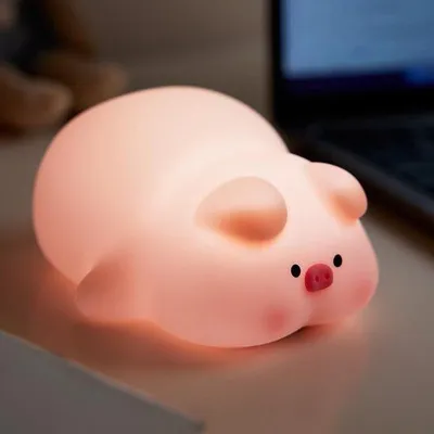Immagine prodotto di Lampada da notte in silicone a forma di maialino, ricaricabile e regolabile al tocco, per la cameretta dei bambini, con luminosità regolabile
