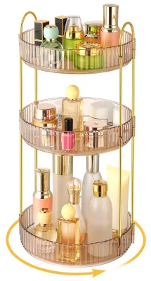 Immagine prodotto di Organizzatore per trucchi girevole a 360 gradi - Beauty case - Contenitore multifunzionale - 3 scomparti - Grande capacità - Trasparente