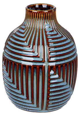 Produktbild von Gilde Vase, bauchig, "Batista", gestreift, Keramik, blau, braun, VE 2, H. 20 cm, D. 15 cm 32562 4063387325629