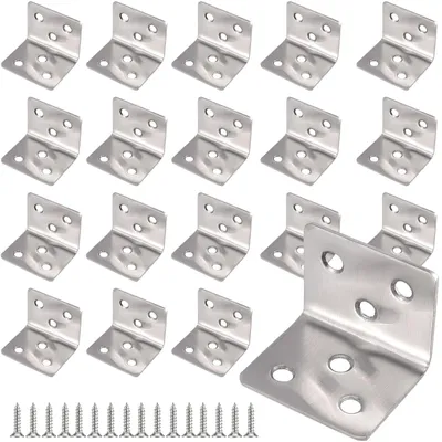 Produktbild von Eckverbinder, 20 Stück - Edelstahl - 90-Grad-Eckstütze - 40 x 40 x 2 mm - Inklusive 120 Schrauben - Stabile Unterstützung