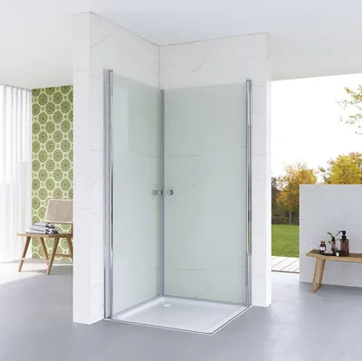 Produktbild von Duschkabine 100x100x187 cm Eckeinstieg mit Drehtüren Eckdusche Duschabtrennung Pendeltüren Schwingtüren Drehtüren Duschwand Glas 5 mm Einscheiben-Sicherheitsglas (ESG) Ebenerdige Montage möglich Hebe-Senk-Funktion Magnetverschluss rahmenlos Echtglas klar Sicherheitsglas barrierefrei