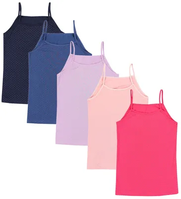Produktbild von TupTam Mädchen Unterhemd Spaghettiträger Top 5er Pack, Farbe: Punkte Rosa Blau Lila, Größe: 134-140