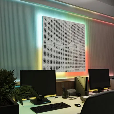 Produktbild von 4er-Pack-LED Akustikwandpaneele mit RGB Glow für Echo Control|Schallabsorbierende Paneele mit Backlight|4x WILDS -Grouped|Weiß