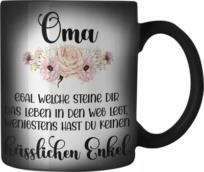 Produktbild von Trendation - Beste Oma Geschenk Farbwechsel Zauber-Tasse Geburtstagsgeschenk von Enkel Geschenkideen Lustig Geburtstag (Schwarz)