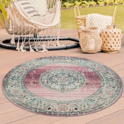 Produktbild von Teppich Orient Outdoor Vintage in rosa Größe - 120 cm Rund