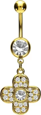 Produktbild von Bauchnabelpiercing Chirurgenstahl Bananabell mit Brass-Design KLEEBLATT