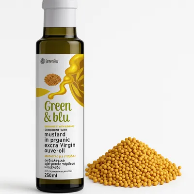 Produktbild von Green&blu -Olivenöl Extra Nativ mit Senfaroma 250 ml – Aromatisiertes Olivenöl aus Griechenland
