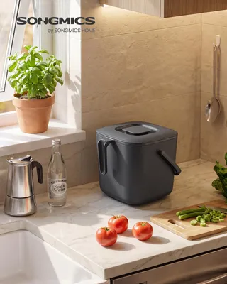 Produktbild von SONGMICS Geruchsdichter Komposteimer für die Küche, Biomülleimer mit Deckel und Griff, 4 L, 24 x 20 x 19,5 cm, Grau