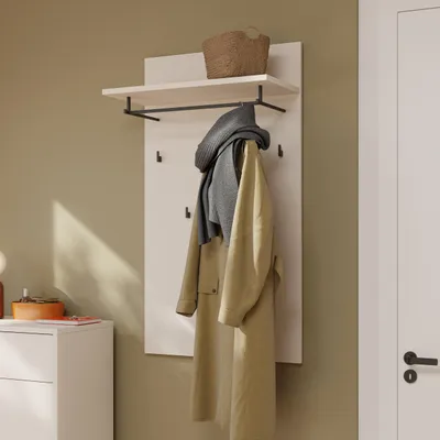 Produktbild von Forte ALICE SPRINGS Garderobenpaneel 70 80, moderne Garderobe, Garderobenhaken, Hutablage, Holzwerkstoff, Kaschmir Beige, 74 cm breit x 127 cm hoch x 30 cm tief