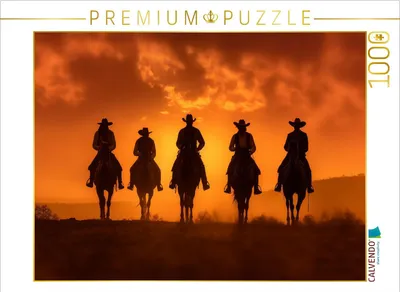 Produktbild von CALVENDO Puzzle Legenden des Westens: Fünf Cowboys im Abendrot | 1000 Teile Lege-Größe 64x48cm Foto-Puzzle für glückliche Stunden