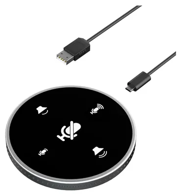 Obrázok produktu pre Stolný konferenčný mikrofón USB s reproduktorom - 360° všesmerový, kondenzátorový, ovládanie hlasitosti, plug & play, kompatibilný so systémami Windows a Mac