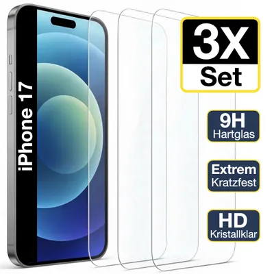 Produktbild von 3x iPhone 17 Panzerglas Panzerfolie Displayschutz Schutzglas Echt Glas Schutzfolie Display Folie 9H