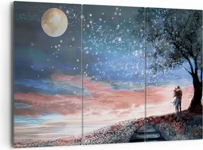 Produktbild von Bild auf Leinwand - Leinwandbild - 3 Teile - Himmel Mond Liebhaber - 165x110cm - Wand Bild - Wanddeko - Wandbilder - Leinwanddruck - Bilder - Wanddekoration - Leinwand bilder - CE165x110-4800
