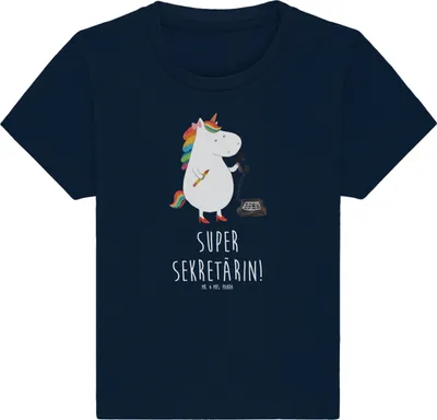 Produktbild von Mr. & Mrs. Panda Organic Baby Shirt Einhorn Sekretärin 6. - 12. Monat - French Navy - Geschenk, Unicorn, Einhörner, Rechtsanwältin, Babyshirt, Kleinkind, Kinder Top