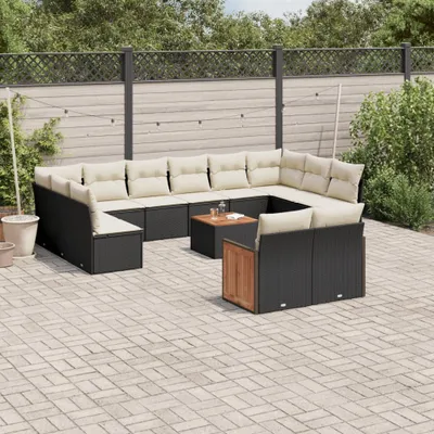 Produktbild von 13-tlg. Garten-Sofagarnitur - mit Kissen Schwarz Poly Rattan - Gartenmöbelset 3260530