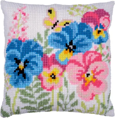Obrázek produktu pro Vervaco polštář křížkovým stehem "Pansy", předkreslený obrázek k vyšívání, 40x40cm