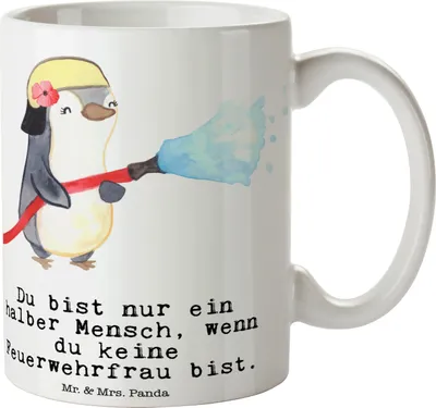 Produktbild von Mr. & Mrs. Panda Kaffeebecher Feuerwehrfrau Herz - Weiß - Geschenk, Tasse, Pott, Ausbildung, für büro, Kaffeetasse, Freiwillige Feuerwehr, Teetasse, Lustig, Becher