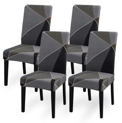 Produktbild von Stuhlhussen 4er Set Stretch Waschbar Schwarz-Grau für Esszimmerstühle