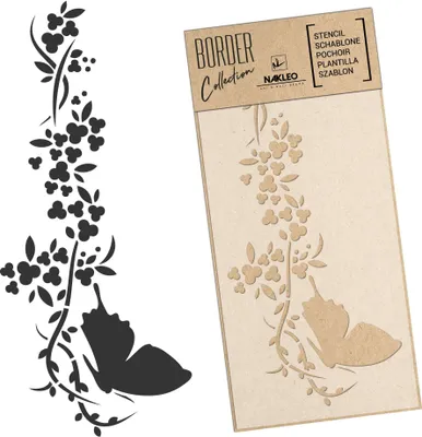 Produktbild von Bordüre Schablone zum Malen 21x45 cm, Blume Schmetterling Frühling Muster, Kunstoff Wiederverwendbare Wandchablone, Handwerk DIY Dekoration